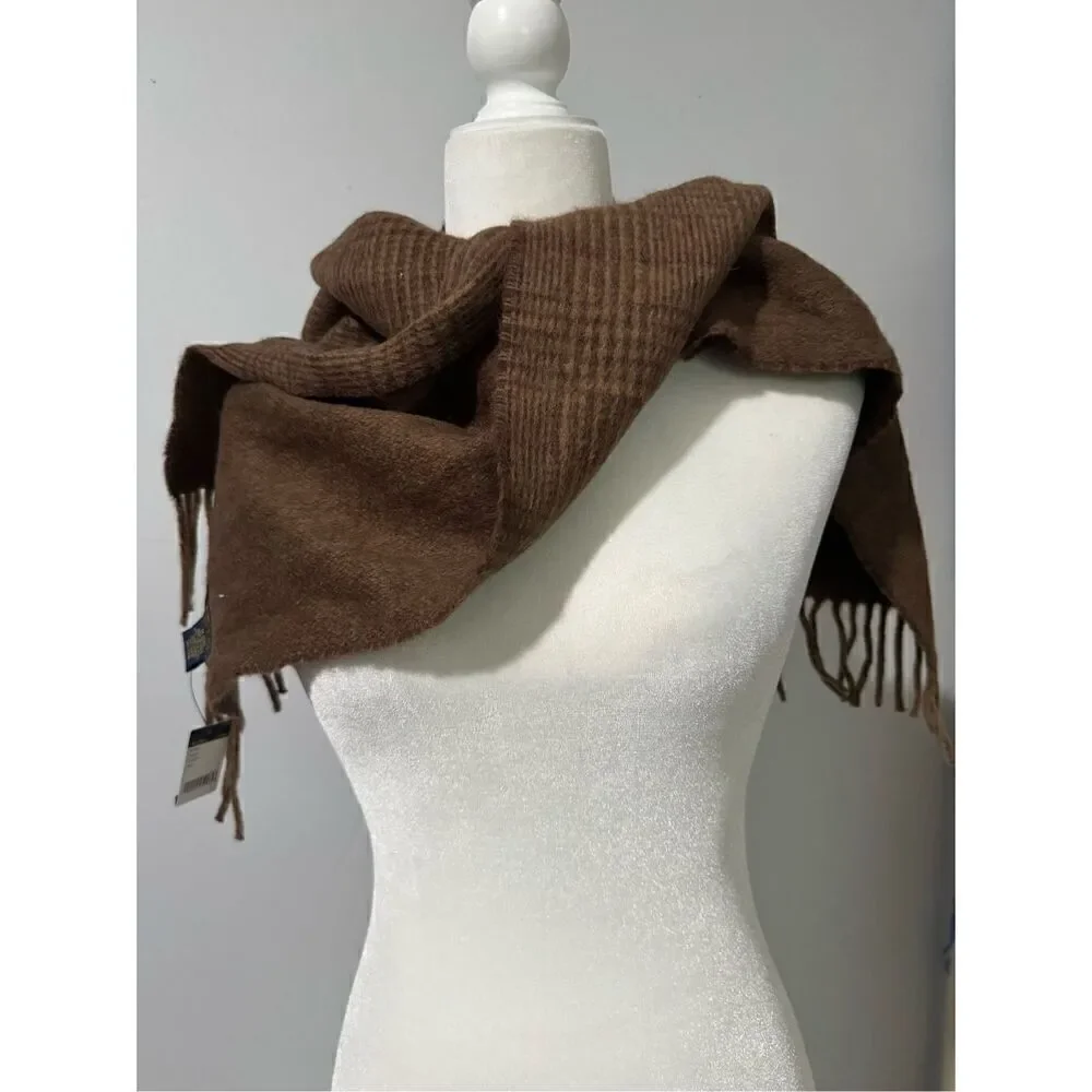 Ralph Lauren NWT Virgin Wool blend brown scarf  pony logo